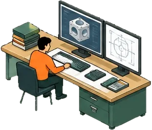 Engineer analysing drawings at a workstation